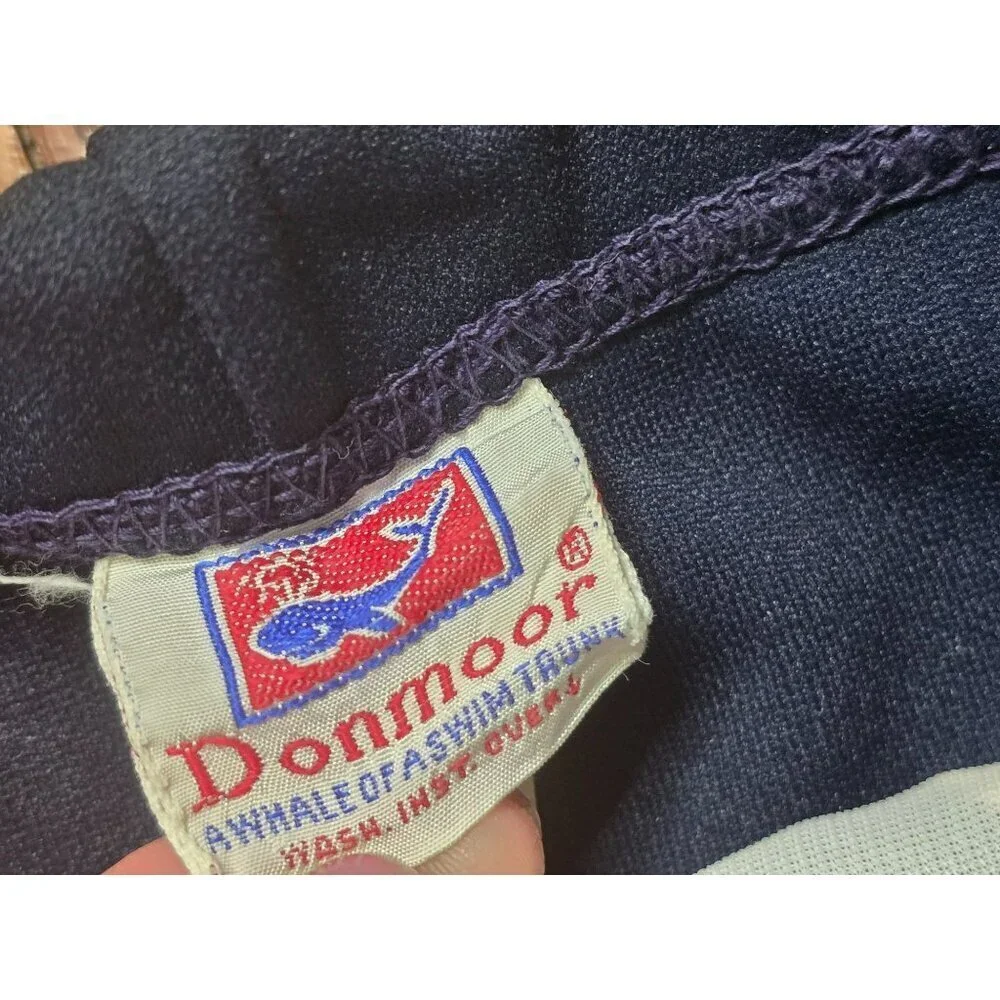 Vintage 60s 70s Navy Blue Boys Shorts Swim Trunk Donmoor Whale